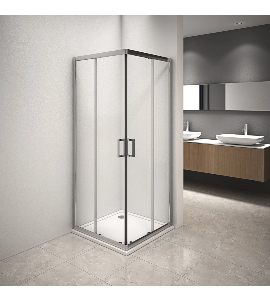 BOX DOCCIA ANGOLARE IN ALLUMINIO CON VETRO TRASPARENTE, 80X80X185 CM